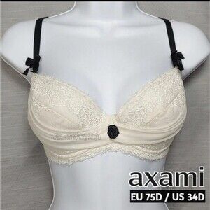 Axami Precious 34D / 75D Bra Sexy Lacy Padded Push Up Underwire Cream Black 4281